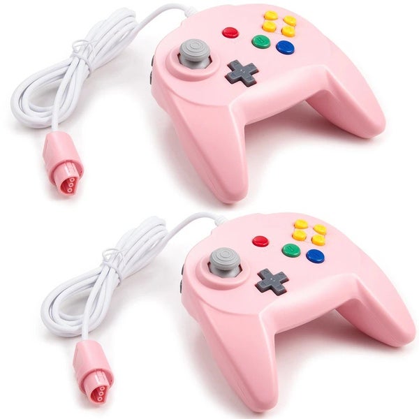 N64 Controller 2-Pack - Mini GamePad Controllers 1.8m Cable - Pink Carousel 1