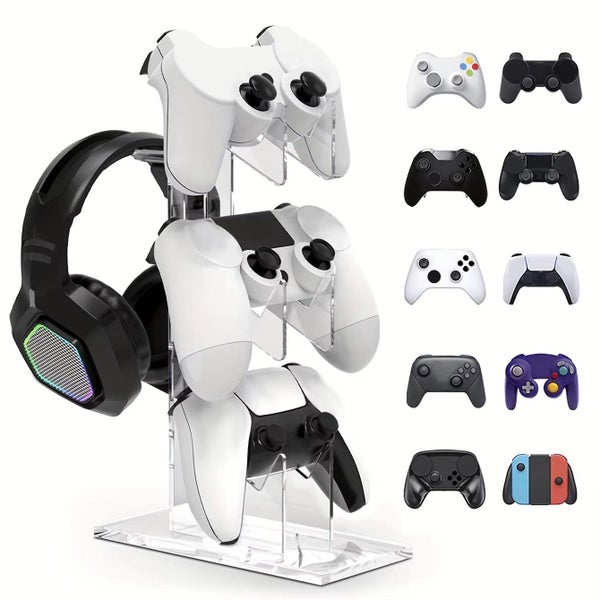 Universal 3-Layer Controller Holder + Headphone Storage - White Carousel 1