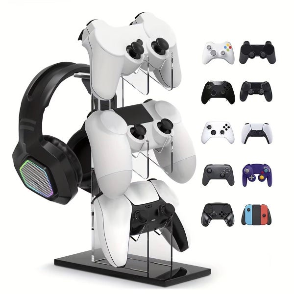 Universal 3-Layer Controller Holder + Headphone Storage - Black Carousel 1