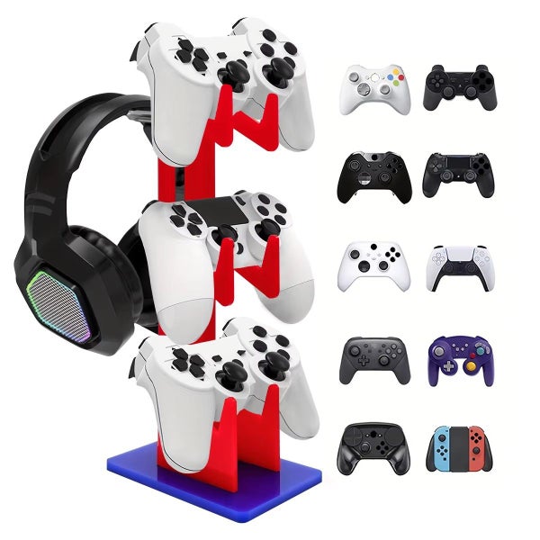 Universal 3-Layer Controller Holder + Headphone Storage - Blue/Red Carousel 1