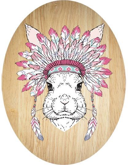 Tribal Bunny - Plywood Oval - Wall Art Carousel 1