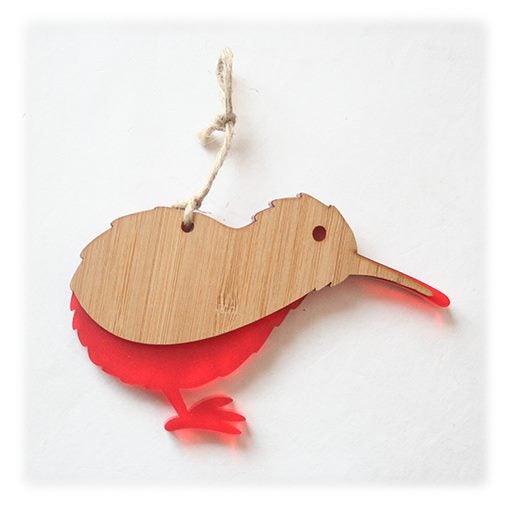 Kiwi Ornament : Bamboo & Satin Acrylic - Red Carousel 1