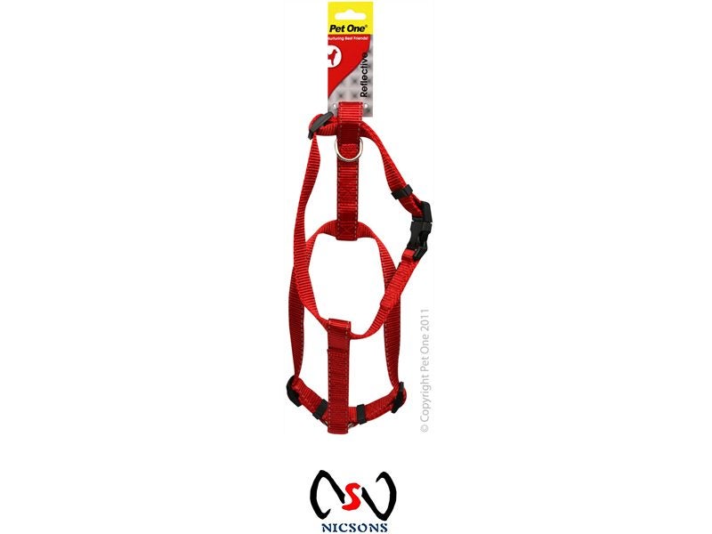 PET ONE DOG HARNESS REFLECTIVE 10MM 15-22.5CM RED Carousel 1