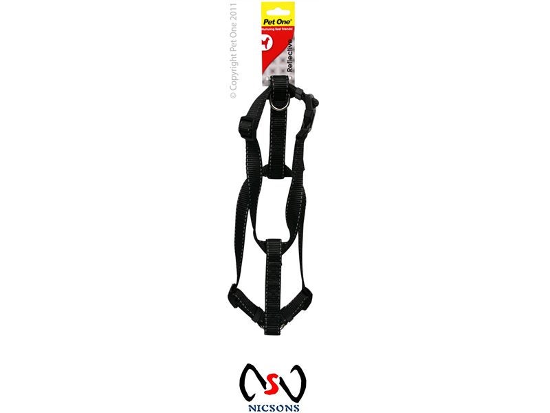 PET ONE DOG HARNESS REFLECTIVE 15-22.5CM BLACK Carousel 1