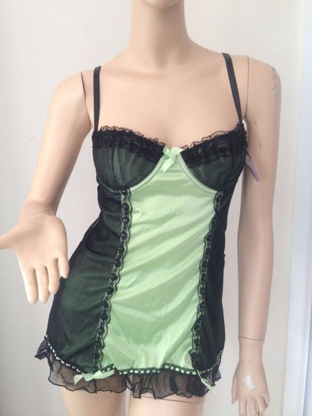 LARGE Bustier Style Baby-doll ribbon & lace LIME Carousel 1