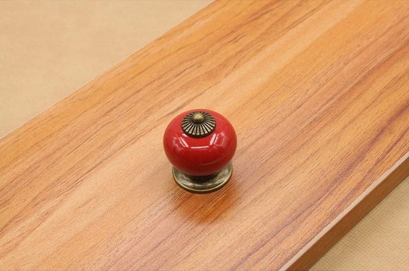 Red Round Ceramic Knob Bronze Tip & Base w Bolt [CLEARANCE] Carousel 1