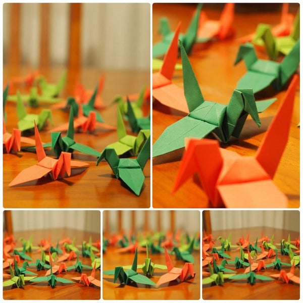 High Quality Paper Cranes Origami Pink/Green Carousel 1