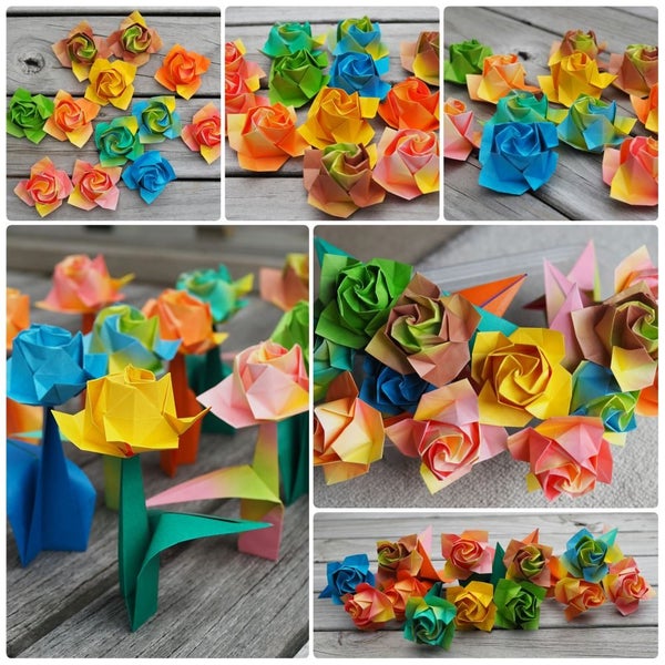 Quality Paper Full Bloom Rose Origami Mulitcolor Carousel 1