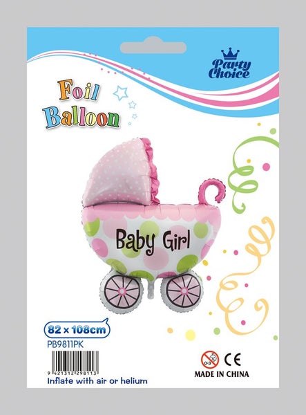 Foil Balloon - Baby Carriage (Pink / Girl) - Helium Carousel 1
