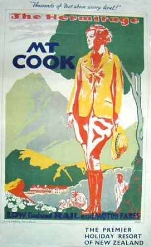 NZ Vintage Poster Advertising Mt Cook & The Hermitage Carousel 1