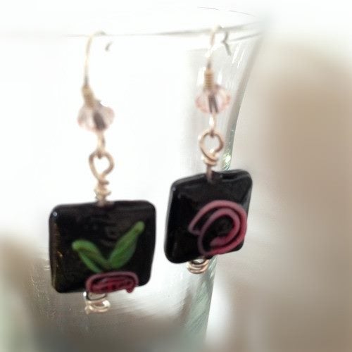 Handmade Sterling Sliver Lampwork Beads Flower Swirl Earrings Carousel 1