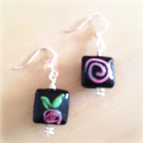 Handmade Sterling Sliver Lampwork Beads Flower Swirl Earrings Carousel 2