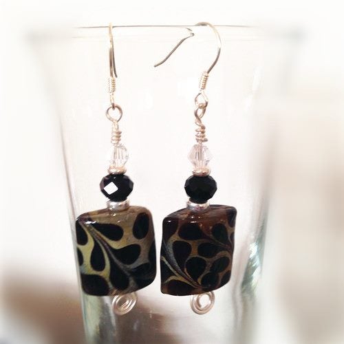 Flower Lampwork Beads Sterling Sliver Handmade Earrings w Free Gift Pouch Carousel 1