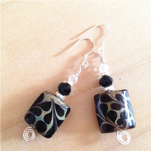 Flower Lampwork Beads Sterling Sliver Handmade Earrings w Free Gift Pouch Carousel 2