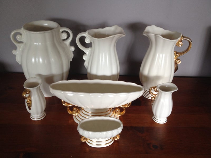 7 Wade Collectable Vases With Gilt Handles Trade Me