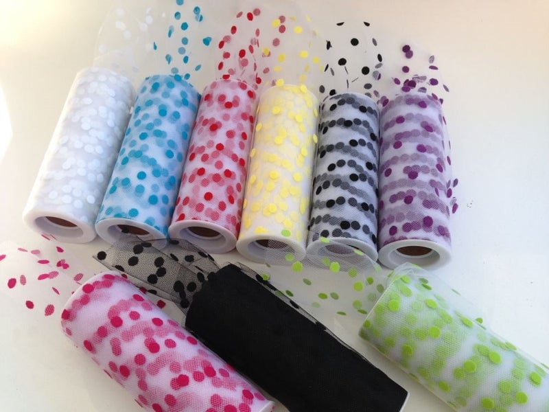 Polka Dots or Hearts Tulle rolls 15.24cm x 9.14m - Tutus, wedding Decoration Carousel 1