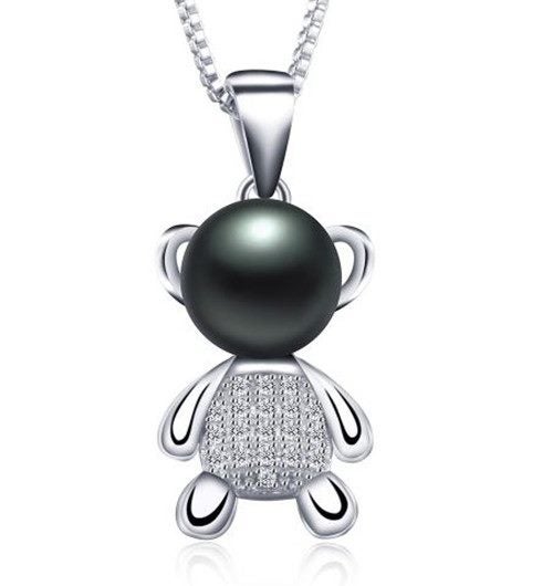 Lucky bear freshwater pearl pendant necklace Carousel 1