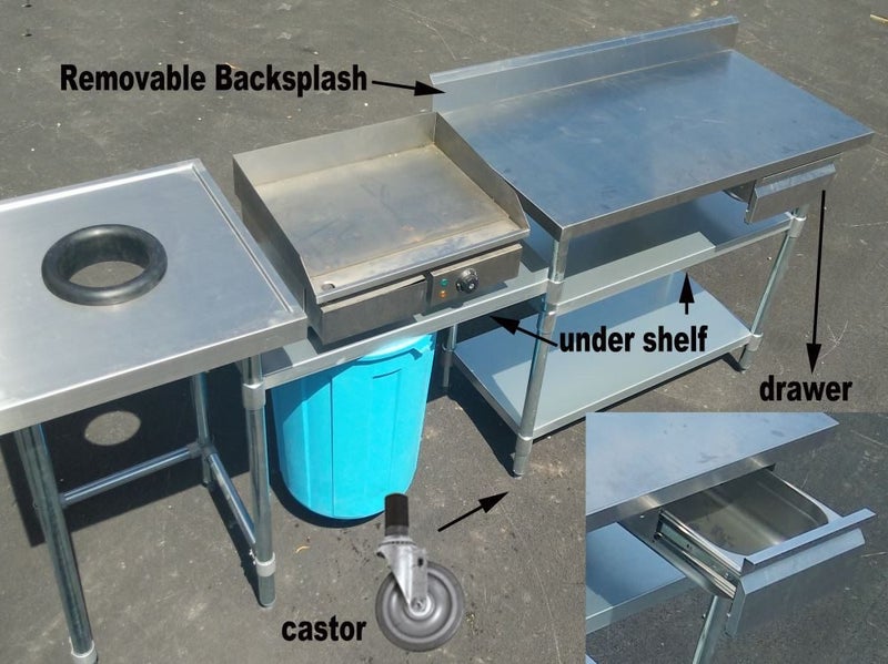 Bench 0.6x0.6m Curved Edge Operating Table S/S rubbish bin workbench Depth=60cm Carousel 2