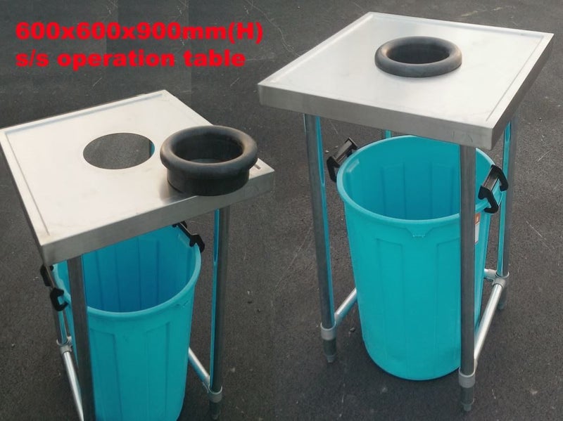 Bench 0.6x0.6m Curved Edge Operating Table S/S rubbish bin workbench Depth=60cm Carousel 1