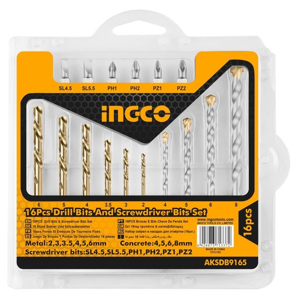 Ingco 16pcs Drill Bit and Screwdriver Bit Set - BULK LOT - x 6 Carousel 1