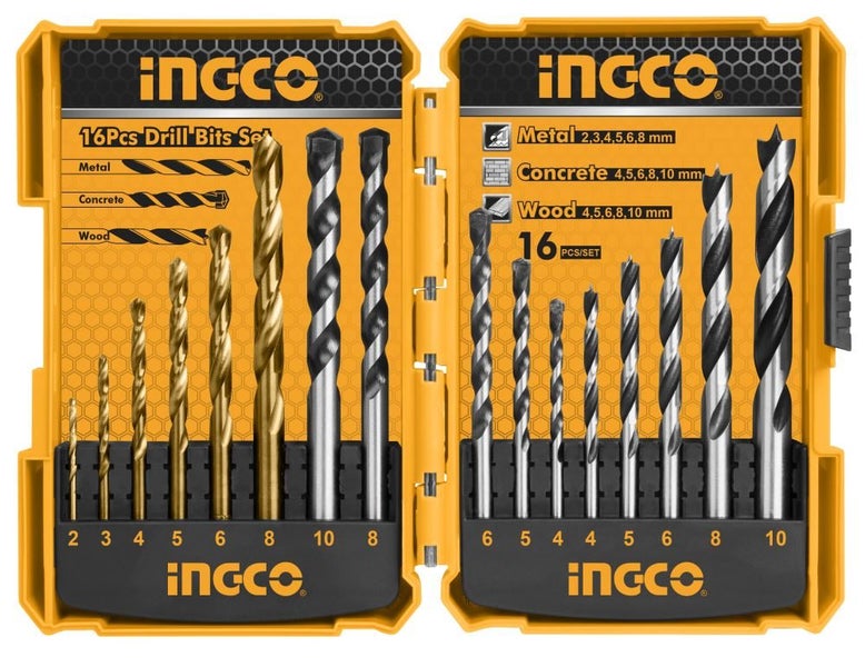 Ingco 16pcs Metal, Concrete and Wood Drill Bits Set - BULK LOT - x 10 Carousel 1