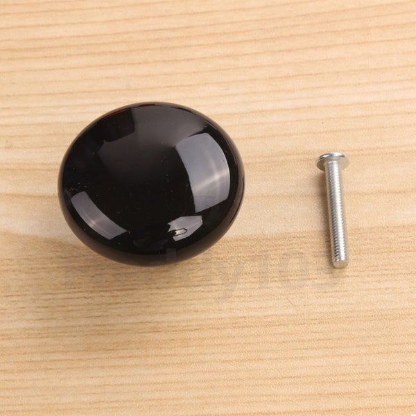 Black Ceramic Round Cabinet Wardrobe Cupboard Knob Drawer Pull 33mm Carousel 1