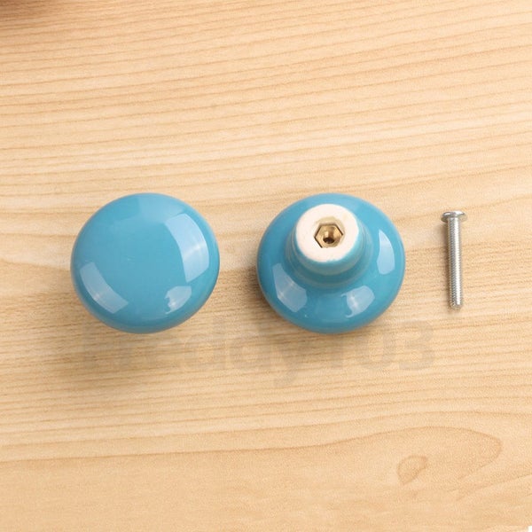 Blue Ceramic Round Cabinet Wardrobe Cupboard Knob Drawer Pull 33mm Carousel 1