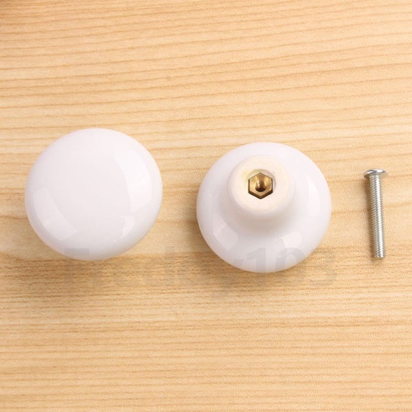 White Ceramic Round Cabinet Wardrobe Cupboard Knob Drawer Pull 33mm Carousel 1