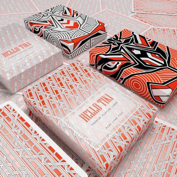Hello Tiki Playing cards, 1st edition. All four decks ( W1, W2, R1, R2 ) Carousel 1