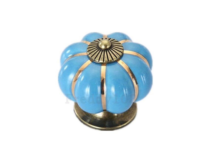 Ceramic Drawer Knob with Bronze Lined Pumpkin Shape 40mm,Green Carousel 2