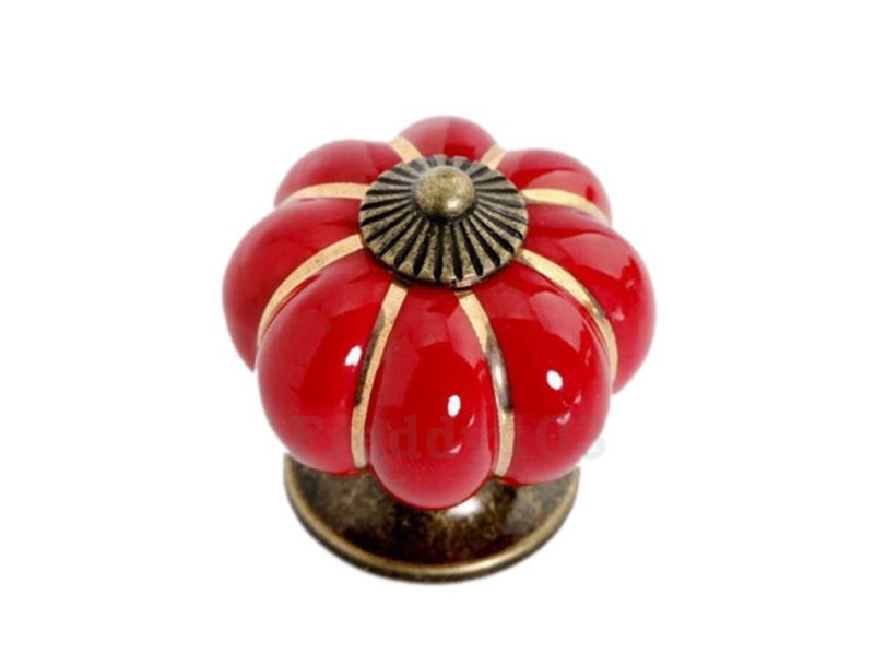 Ceramic Drawer knob with Bronze Lined Pumpkin Shape,Red Carousel 1