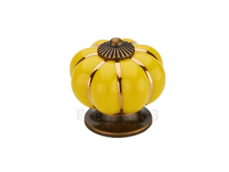 Ceramic Drawer Knob with Bronze Lined Pumpkin Shape 40mm,Yellow Carousel 1