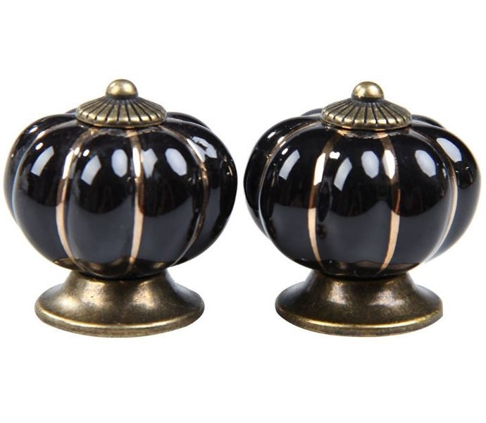 40mm Black Ceramic Drawer Knob with Bronze Lined Pumpkin Shape Carousel 6