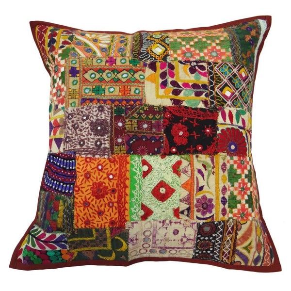 Kutch Throw Pillow Multicolor Patchwork Embroidered Sofa Cushion