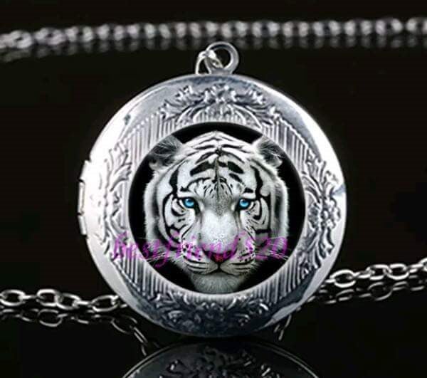 'White Tigers Head' Mythical Locket with Necklace Carousel 1