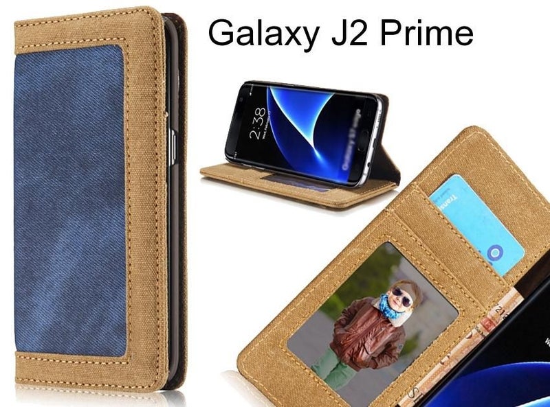 Galaxy J2 Prime case contrast denim folio wallet case Carousel 1