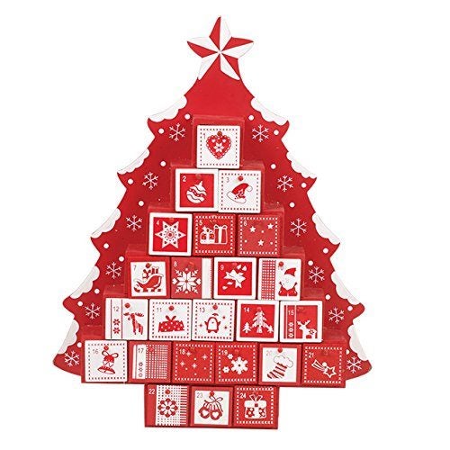 Christmas Xmas Wooden Tree Shaped Advent Calendar With Drawers