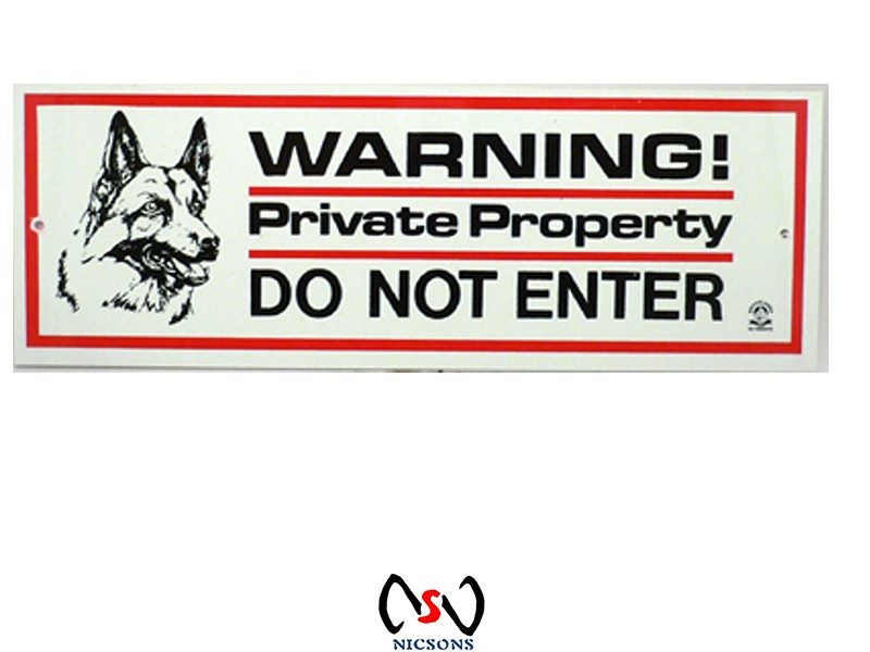 Dog Sign "WARNING! Private Property DO NOT ENTER" • 270mm x 95mm Carousel 1