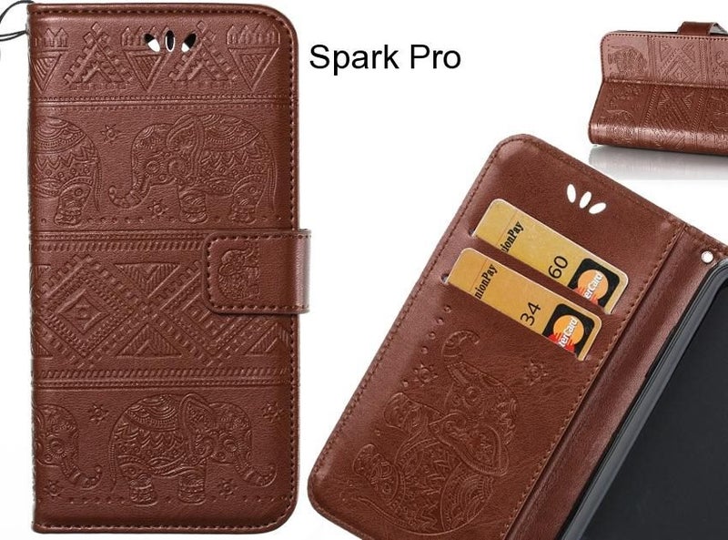 Spark Pro case Wallet Leather flip case Embossed Elephant Pattern Carousel 1
