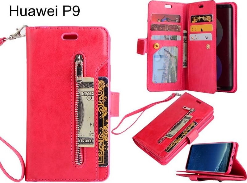 Huawei P9 case 10 cardS slots wallet leather case with zip Carousel 1