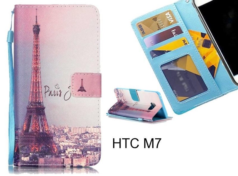 HTC M7 case 3 card leather wallet case printed ID Carousel 1