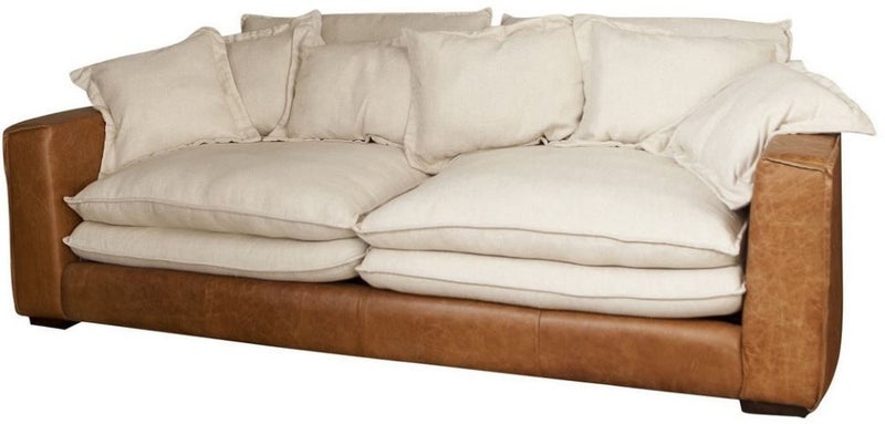Sofa Leather Nova With Scatter Cushions Columbia Brown Linen