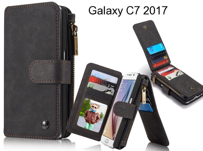 Galaxy C7 2017 Case Retro leather case multi cards cash pocket & zip Carousel 1