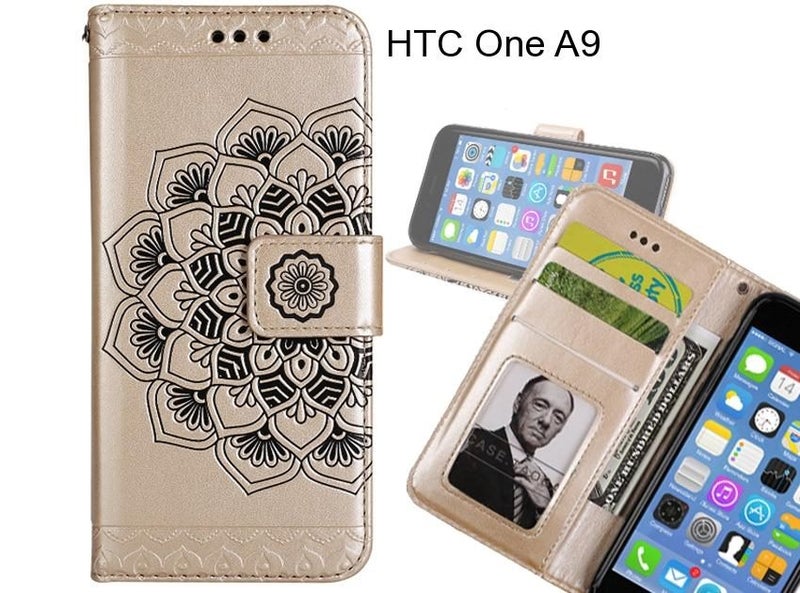 HTC One A9 Case mandala embossed leather wallet case 3 cards lanyard Carousel 1