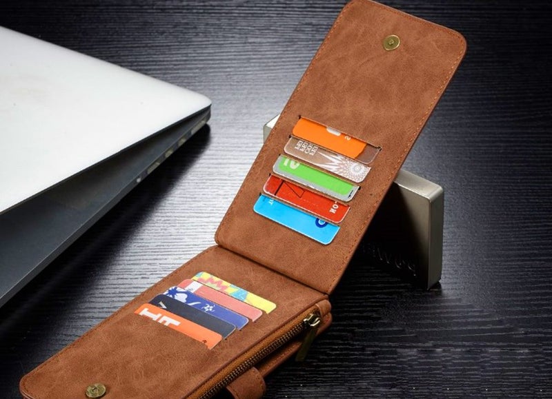 Google Pixel 4 case Retro Flannelette leather multi cards zipper brown Carousel 2