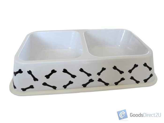 Pet Bowl - Large Double - White, Black Bones Carousel 1