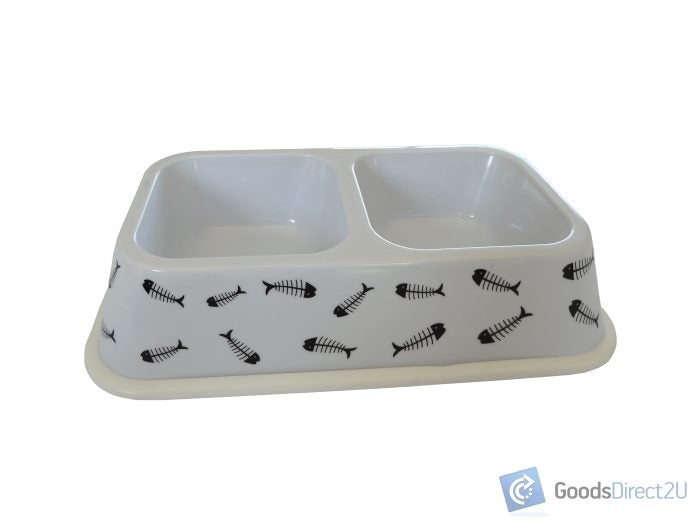 Pet Bowl - Small Double - White, Black Fish Carousel 1