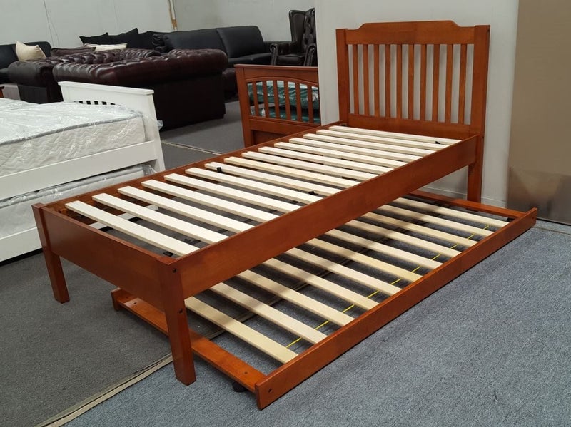 Single Bed With Trundle 4 Levels Adjustable Base Height In Oak Colour Malaysian