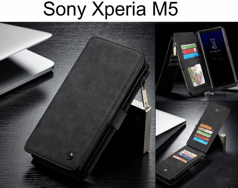 Sony Xperia M5 Case Retro Flannelette leather case multi cards zipper Carousel 1