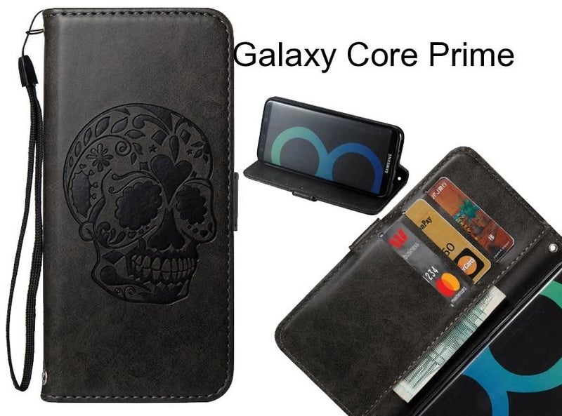 Galaxy Core Prime case skull vintage leather wallet case Carousel 1